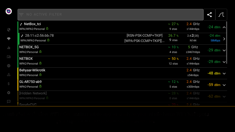 بخش Wifi Networks در اپلیکیشن Analiti