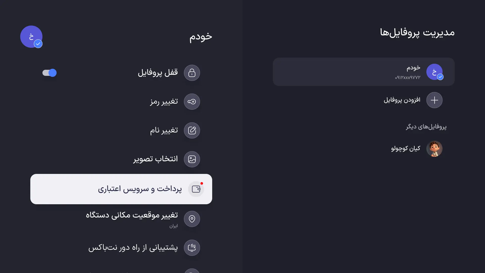 در این بخش، گزینه جدیدِ «پرداخت و سرویس اعتباری» را انتخاب کنید.