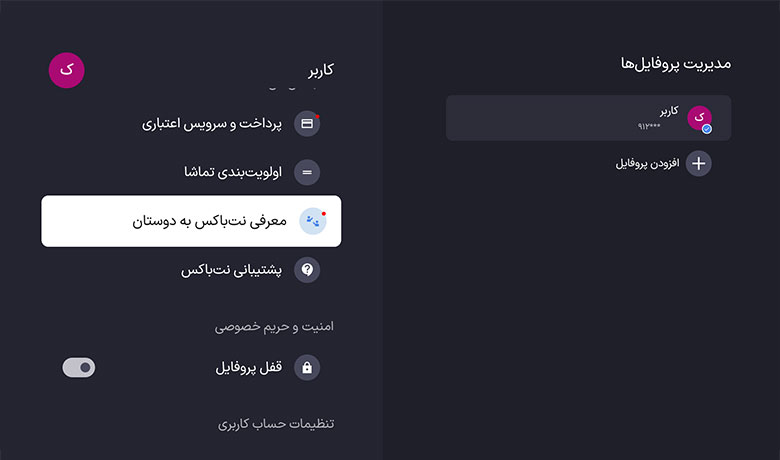 پنل کاربری نت باکس
